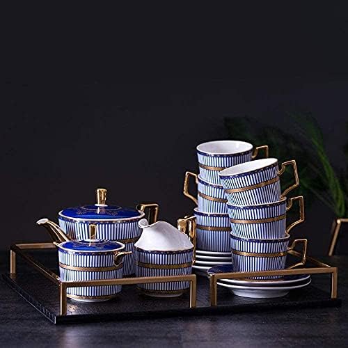 LIANXIAO - Европейски Набор от Сини Кафе Чаши, Опростен Китайски и Английски Следобеден Чай, Домашен Златен Чай С Релефни
