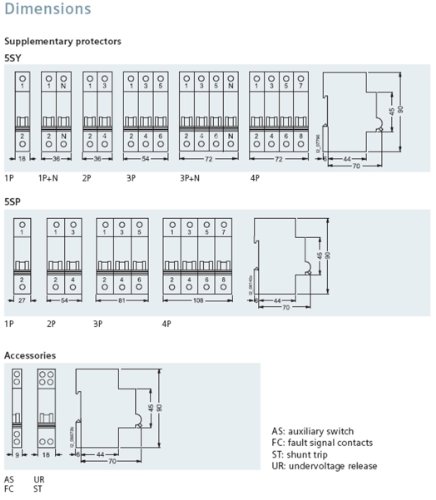 Допълнителен протектор Siemens 5SY43045, Номинална на UL 1077, 3 щифта ключа, Максимална мощност 4 Ампер, Характеристика на прекъсване на A, за Монтаж на DIN-шина