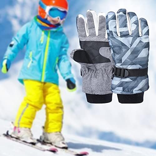Qvkarw Ръкавици Спортни Ветроупорен За Момичета и Момчета, за каране на Ски за деца от 6 до 15 години, Зимни Ръкавици, Зимни Ръкавици, Ръкавици без пръсти за жени, за студено време (сив, един размер)