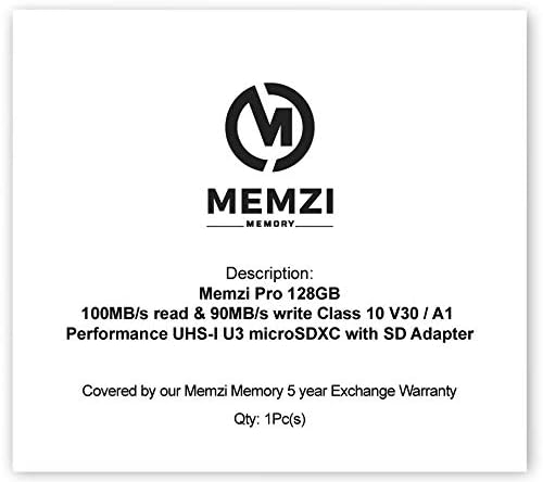 MEMZI PRO 128 GB, 100 MB/s. Клас памет 10 U3 V30 A1 Micro SDXC с SD адаптер за мобилни телефони ZTE Blade Vantage, Max 2 s/View/3, Force, Spark, Z/X Max, X, V8, V8 Pro/Lite/Mini