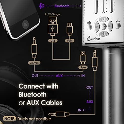 Miracle M90 - Караоке микрофон Bluetooth - Bluetooth Безжичен Микрофон - Безжичен микрофон за караоке Микрофон за деца и възрастни - Авто микрофон с високоговорител - Караоке микро