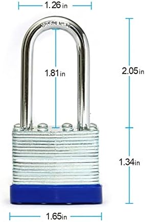 Окачени замък от ламинирана стомана, с ключ, същите брави с ключ, Широк корпус 1-9 / 16 (40 мм), най-Дългата дужка Монтираните на замъка, син пластмасов обръч, опаковка от 24