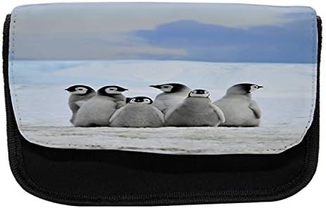 Преносим Подводен молив случай, Пингвини, Арктически Животни, Тъканно Чанта за Моливи с Двоен цип, 8,5 x 5,5, Бяло-Сив