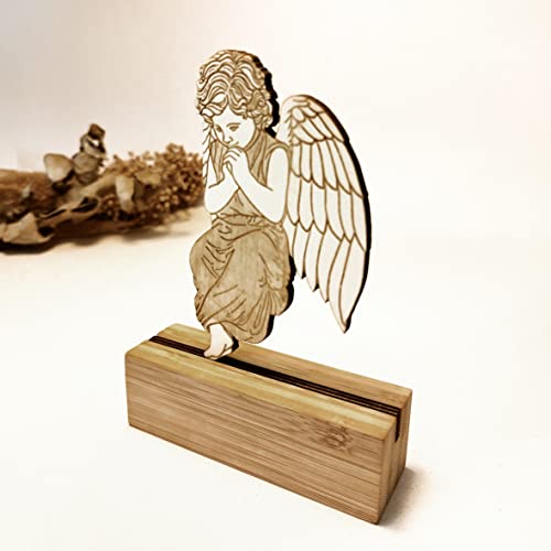 Дървена статуетка Молящегося Ангел - Подарък За нов дом - Персонализация, без религия - Ръчна изработка - Начало декор - Статуетка