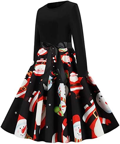 Коледни рокли, Женствена Рокля В Ретро Стил-Рокля-Люлка с Принтом Дядо Коледа с Дълъг ръкав 1950-те Години, една Вечер един Коктейл Чай Рокля