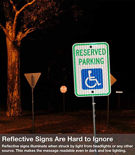 Знаци зарезервированной паркиране (4 групи), Знак за паркиране за хора с увреждания, с участието на знак за инвалидни колички, Светоотражающее покритие инженеринг клас 18 x 12 от алуминий, Без ръжда, устойчив на атмосферни