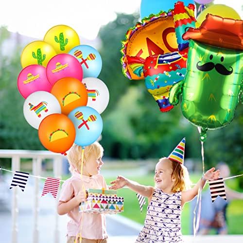 23 Броя Балони Мексиканска Фиеста Тако за купоните на Cinco De Mayo, 20 Латекс мексикански балони и 3 Фольгированных въздушен балон Фиеста, балони Сомбреро Тако Pinata Маракас Кактус за детската душа Тако Фиеста рожден