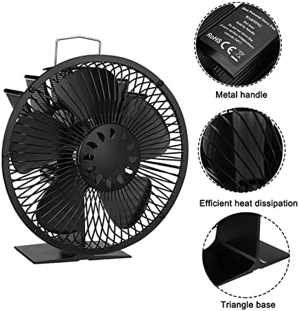 YYYSHOPP Черно Камина с 5 Остриета, Вентилатор за печки с топлинна захранването, Дърво Горелка, Вентилатор за Домашна Камина с капак, Ефективно разпределение на топлинна енергия (Черен цвят)