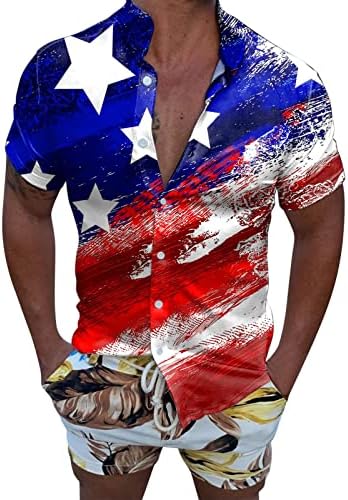BEUU Мъжки Ризи на Деня на Независимостта, Патриотическая Риза с Къс ръкав и Копчета, Американски Флаг, Лятна Плажна Ежедневни Тениска