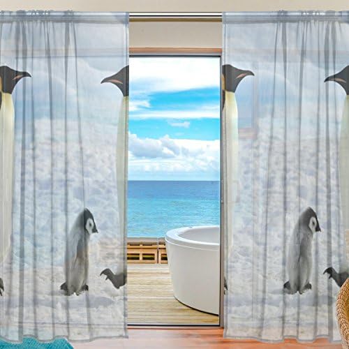 Семейство Пингвини АЛАЗА Снежна Прозрачен Прозорец Завеса Панел Покривка 55x78 Инча за Хола Спалня на Детската Стая с 2 бр.