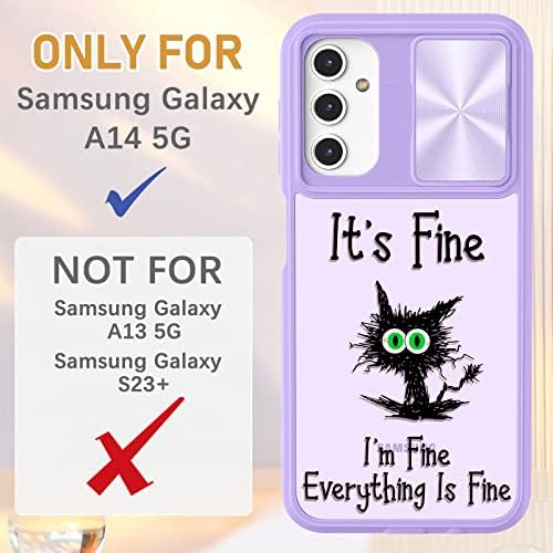 Калъф Plakill за Samsung Galaxy A14 5G, Красиви Стилни Дизайнерски Калъфи за телефони Galaxy A14 5G с плъзгащ се капак за камера + Околовръстен притежателя, Тънки Защитни Противоударн