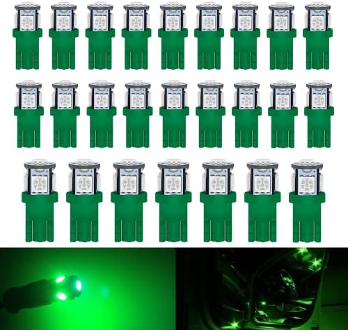 Qoope 25-Pack 194 Led Лампи Зелен Цвят, Клиновидна T10 168 2825 W5W Сменяеми Лампи 5050 5SMD за интериора на Колата, Куполна Карта Врати, Осветление за Регистрационен номер 12 vdc