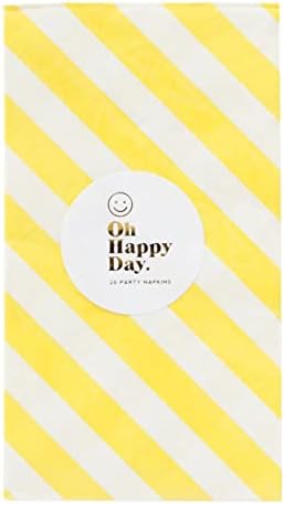 Хартиени салфетки Oh Happy Day Опаковка от 10 кърпички за вечеря в бяла и жълта привлече диагонал ивица