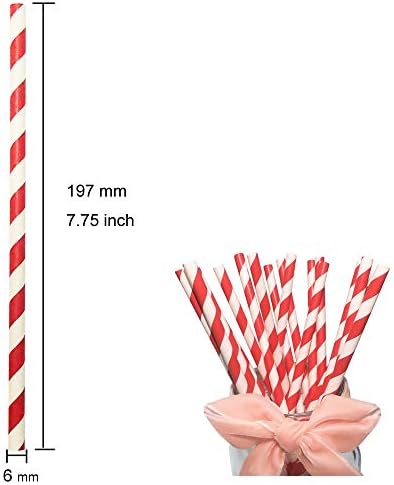 Червени и Бели Хартиени Сламки, Биоразградими Сламки за Пиене на Червени Райета, Пръчка За торта, 100 бр. В опаковка - Пластмаса и не съдържа BPA