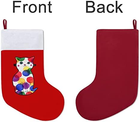Цветни Коледни Чорапи за Котки от Червено Кадифе, с Бял Пакет шоколадови Бонбони, Коледни Декорации и Аксесоари за вашето семейно Парти