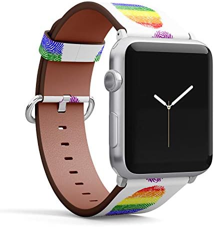(Отпечатък от пръст цветове на дъгата ЛГБТ) Кожена гривна с модел за Apple Watch Серия 4/3/2/1 поколение, подмяна на ремъците iWatch 38 мм/40 мм