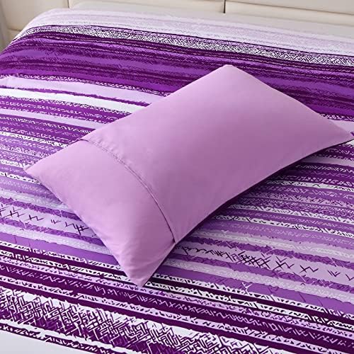 Комплект лилаво одеяла 3шт, одеало райе в стил Мозайка кралски размери с 2 Наволочками, Меко одеяло от микрофибър за целия сезон (синьо, размер на кралица 90х90 см)