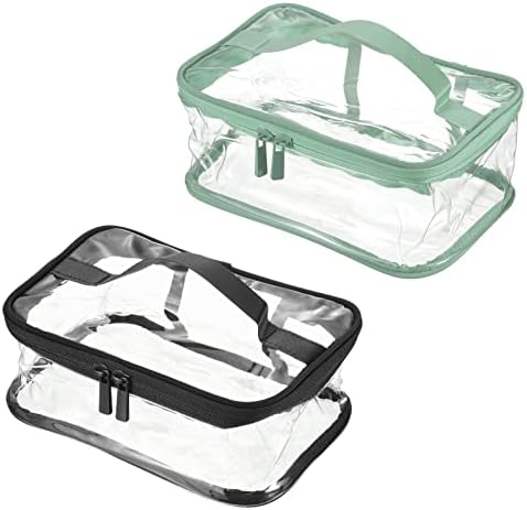 Прозрачната чанта за тоалетни принадлежности PATIKIL, 1 комплект / 2 опаковки, Преносими Водоустойчиви козметични чанти от PVC, Косметичка с дръжка, джоб за съхранение вк