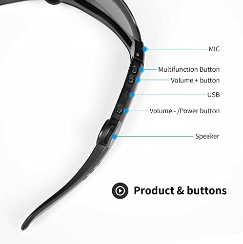 Аудио Bluetooth слънчеви очила със слушалки и с отворени уши, bluetooth очила за мъже и жени, колоездене, очила с UV400, за конна езда, шофиране, риболов, джогинг, 3-цветни лещи (размер M: 142 мм)