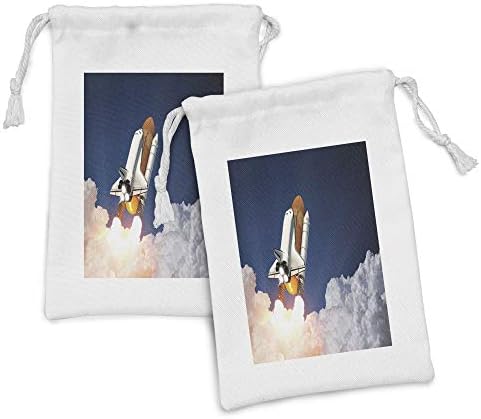 Текстилен Калъф Ambesonne за космическото пространство, Комплект от 2 теми, Фотография космическа ракета, Поднимающейся през облаците, Исследующей Галактиката, Малка чанта на съвсем малък за тоалетни принадлежности,