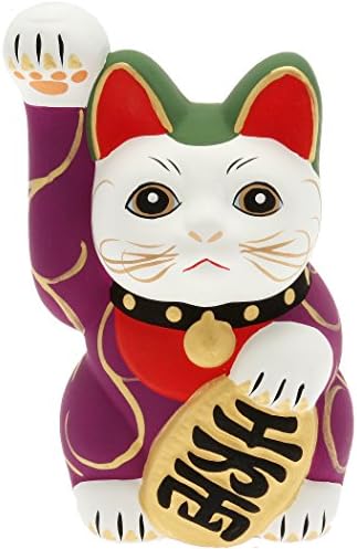 Касичка за монети Kotobuki Maneki Neko Лъки Котка с Шарките на Спирала Лозя Каракуса, Лилаво