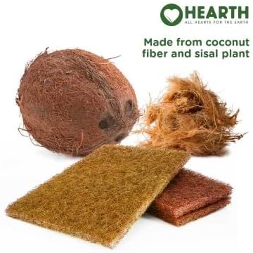 Кърпа за почистване на Hearth Eco - 12 Опаковки Салфетки от кокосови влакна за измиване на кухня, тенджери, тигани, прибори за хранене и барбекю решетки - Здрава, Биоразлагаемая, Многопластова скребница за миене на