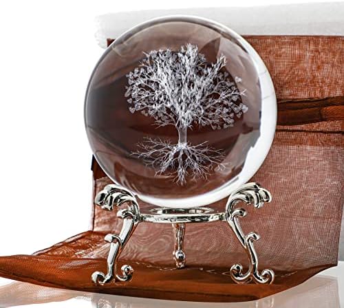 60 мм Дърво на Живота, Кристална Топка със Стойка Декоративно преспапиета 3D Лазерно Гравиран Стъкло Растение е Дървото на Живота Обхват на Ново Начало Декор