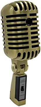 Ретро Метален Кондензаторен Стрийминг микрофон, Златист Цвят, Стара Ретро Ретро Стил, Кардиоидный микрофон с XLR-кабел за поточно Излъчване на Студийната запис, Подпори, Ръчно опора, Ръчно