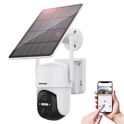 Слънчевата Камера за сигурност Ankway, Безжични Външни Камери с интелигентни приложение, Цветно Нощно Виждане, 360 ° PTZ WiFi Камера, Водоустойчива IP65, откриване на изкуствен интелект, двупосочен разговор, Панел за