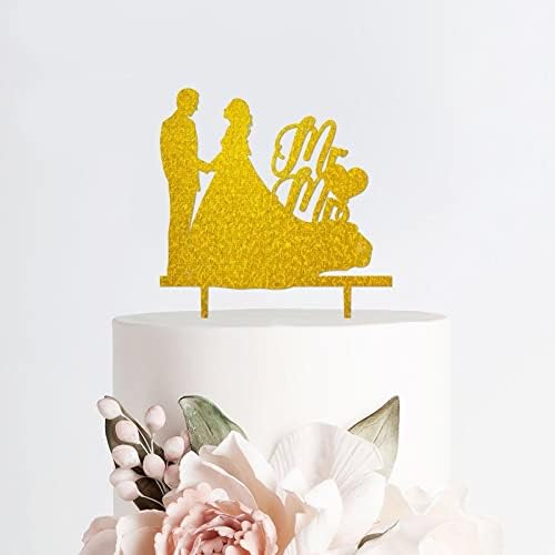 Дървени Персонализирани Топперы за Сватбена торта За булката И младоженеца, Златни Блестящи Фигурки за торта създаване на Свой Собствен Topper за Торта за Сватба, Годишнина, Годеж