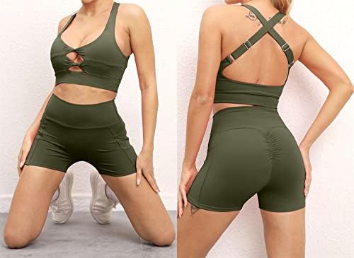 BRASSU 2 комплекта шорти с бюстгальтером за йога, Монтиране на задните части Еластичен Спортен костюм за фитнес (Цвят: тъмно синьо Размер: Малка)