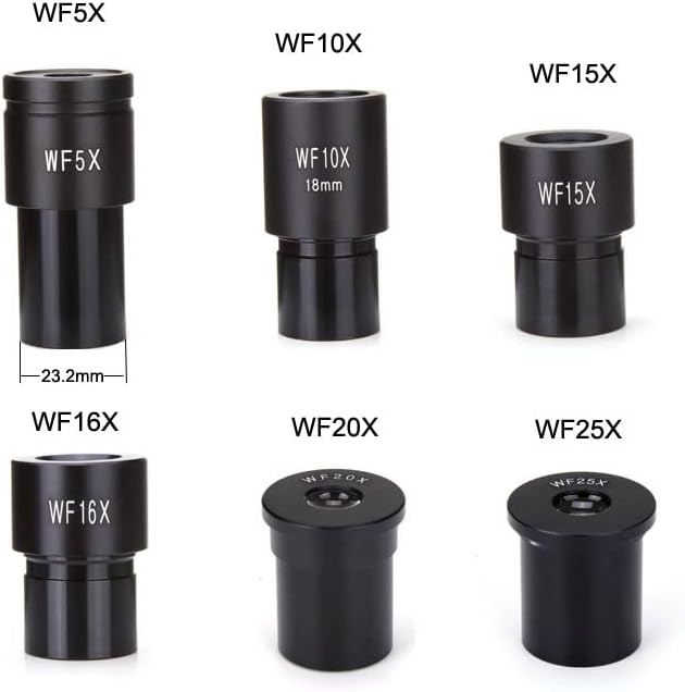 Аксесоари за микроскоп WF5X, WF10X, WF15X, WF16X, WF20X, WF25X, Широкоъгълен обектив, Окуляр биологичен микроскоп, Монтажен размер 23,2 мм, Лабораторни консумативи (Цвят: WF15X)