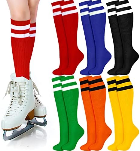Shihanee 6 Чифта Чорапи за Ролери, Спортни Чорапи до Коляното за Каране на Кънки на лед, Шарени Чорапи-Тръба за Момичета, Детски Младежки