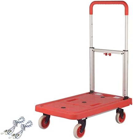 Сгъваема количка за превоз на товари върху платформи, Сгъваема количка-количка с 4 колела и телескопична дръжка, Тежкотоварни Количка за багаж, кош за пазаруване за продукти с капацитет от 330 лири (Цвят: червен)