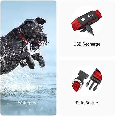 Тяговый GPS тракер за домашни любимци с led подсветка яка за кучета - и Водоустойчив, GPS проследяване на местоположението и интелигентен тракер активност, Неограничен обхват (червен, средно)