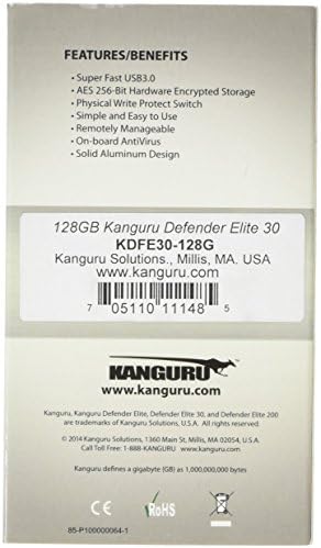 Kanguru Defender Elite30, Устройство Криптиран, Сейф, високоскоростен достъп до флаш памет USB 3.0, 128 Gb