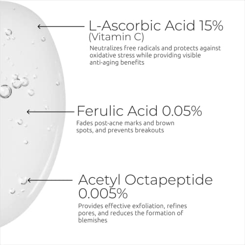 Антиоксидант серум за лице - против Стареене, Осветляющая серум за лицето, за премахване на бръчки, витамин С и Ferulic киселина, Не съдържа ароматизатори и парабени, веганская