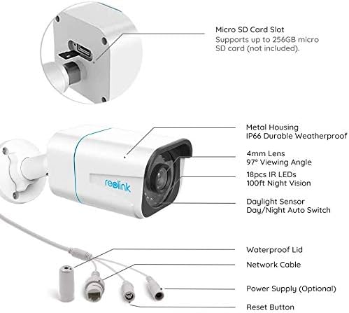 IP камера за сигурност REOLINK RLC-810A PoE - 4K Ultra HD, 25 кадъра в секунда, система за външно видеонаблюдение с функция за откриване на човек / превозното средство / домашни любимци, работно видеорекордер