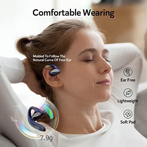 Слушалки с отворени уши, Истински Безжични Bluetooth слушалки с заушниками, 30 часа възпроизвеждане с зарядно калъф и led дисплей захранване, Слушалки за спортни тренировки, Вграден микрофон, Водоустойчиви слушалки