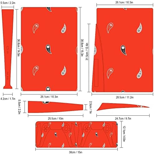 Червен Прост Пейсли Пълен Защитен Калъф За кожата Дизайн Амбалажна Стикер Стикер е Съвместима с конзолата версия PS5 Disk и контролер