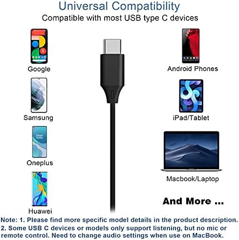 Joymiso C USB Слушалки Type C с микрофон и контрол на звука за Samsung Galaxy S20 S21 Ultra Google Pixel OnePlus iPad Pro, Опънат Спортни слушалки, Режийни слушалки за малки уши за деца и жени