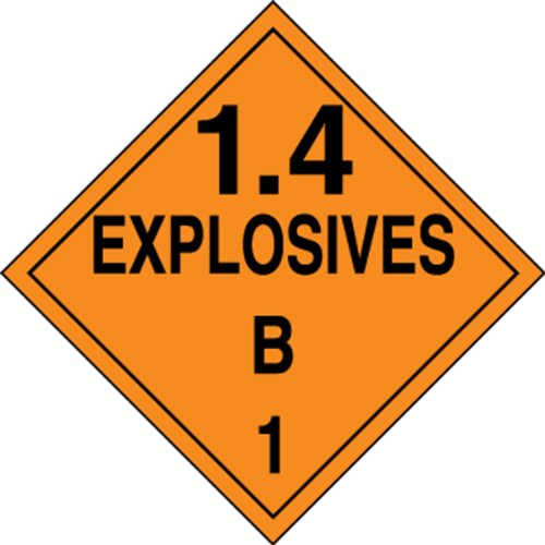 Пластмасов плакат Accuform MPL127VP25 клас на опасност 1 / дивизия 4B с надпис 1.4 Взривни вещества B1, ширина 10-3/4 инча x дължина 10-3/4 инча, черно върху оранжево (опаковка по 25 парчета)