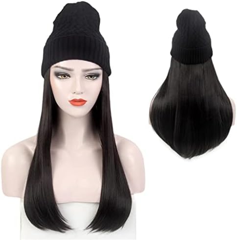 Модни европейската и американската дамска шапка за коса DOUBA, черна вязаная шапка, перука, дълга права черна шапка, перука, един