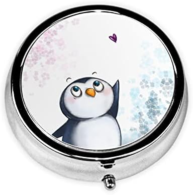 I Love Penguins Кръгла Мини-Кутия За Хапчета - Дневен Опаковка Витамини, Органайзер