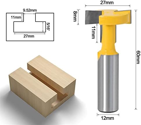Ножове EESLL 1 бр. 1/2(12,7 мм)/12 мм с прав ръб и Т-образен нож, Т-образен шлиц, Резьбонарезной cnc, Дървообработващи фреза, Инструмент за смилане на куки (Размер: 12 мм * 5/16)