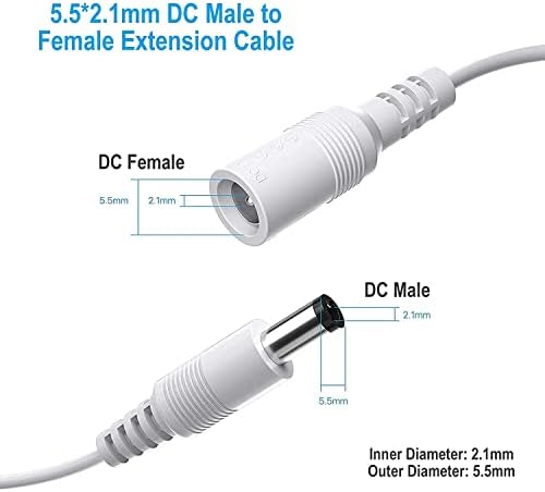 ANLINK 2 Пакета Удлинительный захранващ кабел с дължина 10 метра /3 м, 12 vdc 5.5 мм * 2,1 мм, кабел и адаптер за захранване от мъжете, за жената, за камери 12v, led ленти, рутер и други устройства (бял)