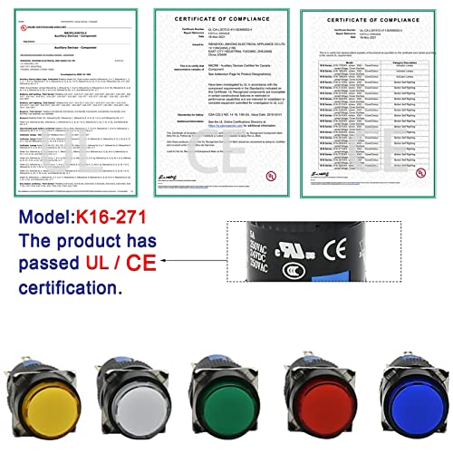 16 мм Бутон превключвател с капаче, кръгла капачка, поддържа 5/8 1NO 1NC SPDT ВКЛ./изкл led подсветка на 12v, водоустойчива, 5 Ампера, с тел, посочени в UL, 3 бр K16-371 (синьо, с капаче)