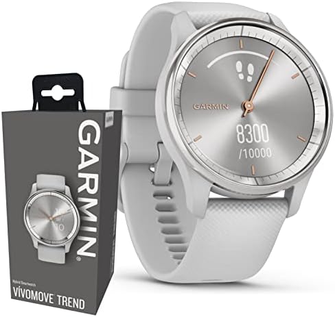 Носимые умни часовници на Garmin vivomove Trend 4U 40 мм, Сребристо bezel от неръждаема стомана с мъгливо-сив корпус - 2023 Мъжки Аналогови Хибридни часовници за фитнес с интелигентни известия, комплект електронни пари