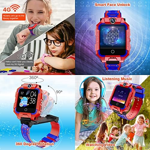 OKYUK 4G Детски часовник-телефон T10, Забавни смарт часовници с завъртане на екрана на 360 °, Двойна камера за момчета и момичета, Водоустойчива IP67, двустранни разговори, GPS, SOS, видео разговори, Дистанционно управление,