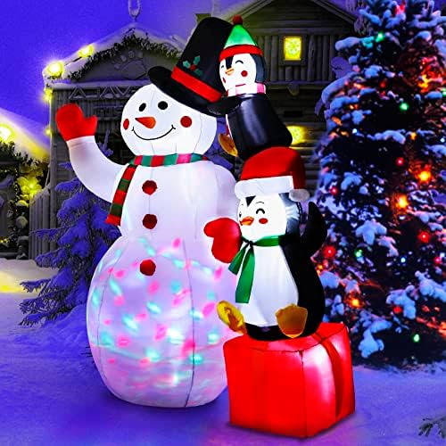 AerWo 6 фута Коледни Надуваеми Външни Коледни Украси, Сладки Надуваеми Пингвини-снежни човеци, Надуваеми Декорации за Двор с Цветни Въртящи се led Светлини за Коледен декор на закрито и на открито